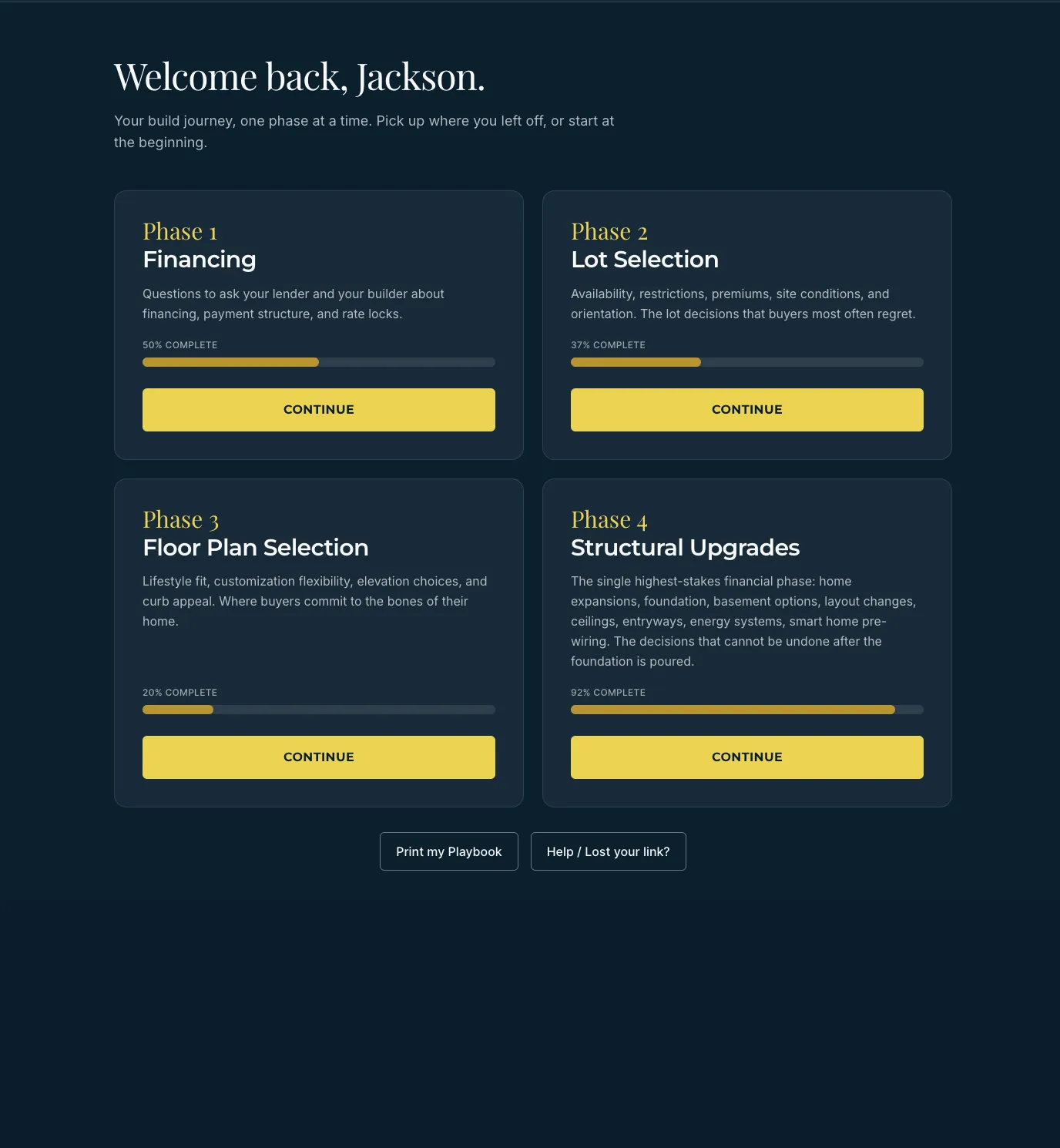 Playbook dashboard — Welcome back, Jackson