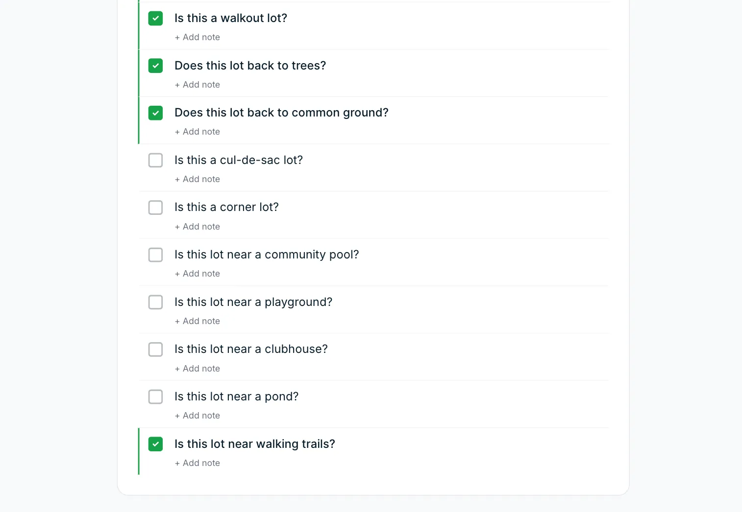 Lot-selection question checklist